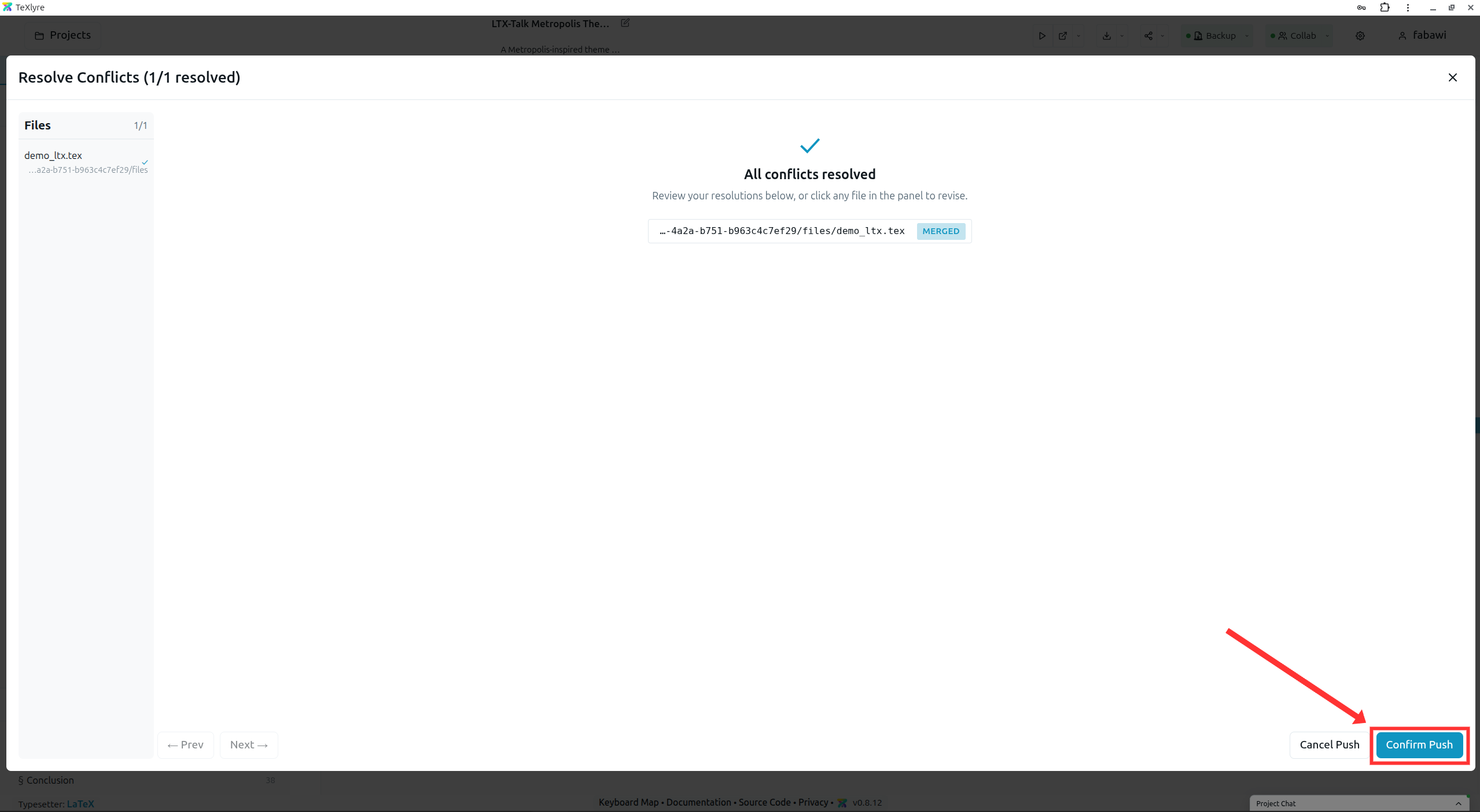 Merge conflict dialog after resolving conflicts