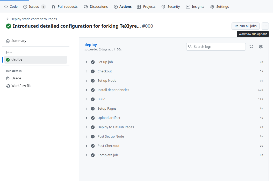 GitHub Actions workflow showing successful deployment