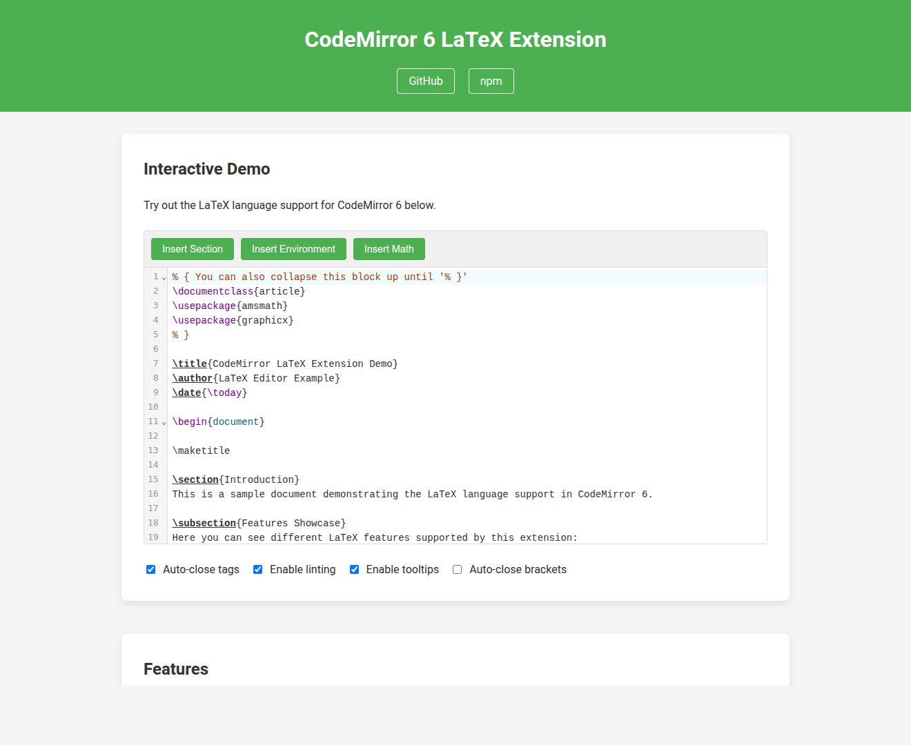 CodeMirror LaTeX Language